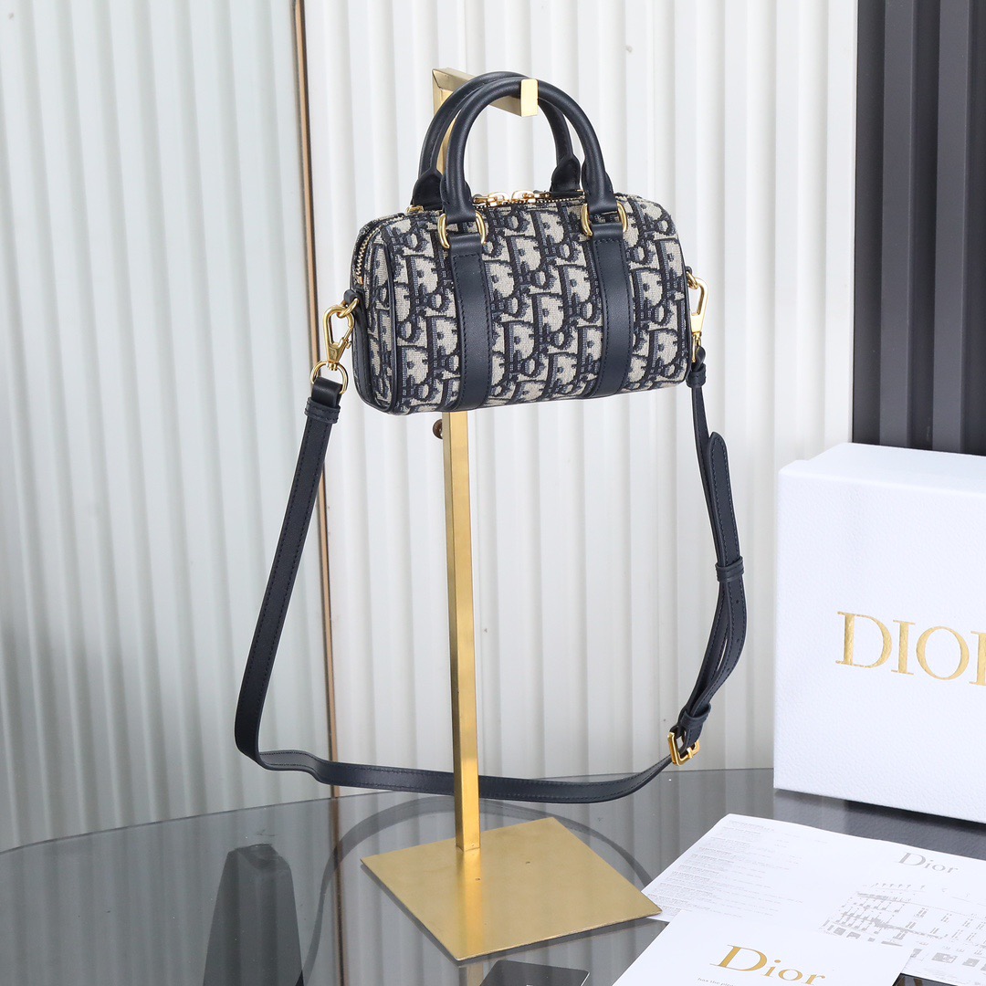 Dior Groove Navy Oblique Jacquard Embroidery Mini Boston Bag - KAIROO
