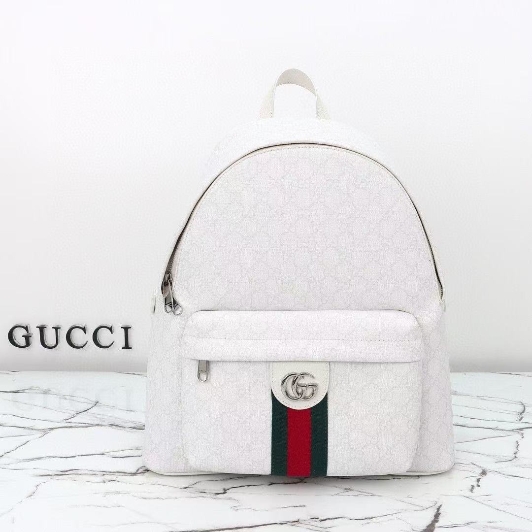 GUCCI Ophidia Monogram Canvas Web Stripe Interlocking G Backpack/White - KAIROO