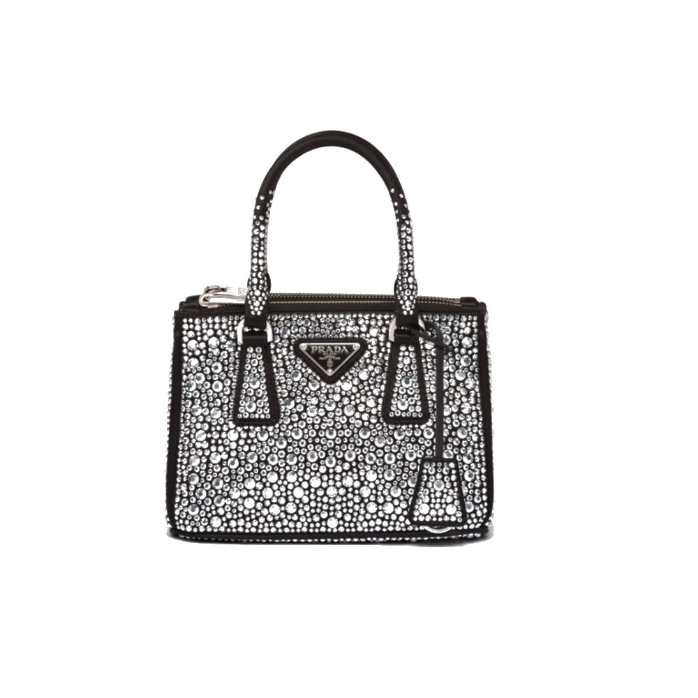 Prada Galleria All Over Crystal Satin Mini Tote Handle Bag - KAIROO