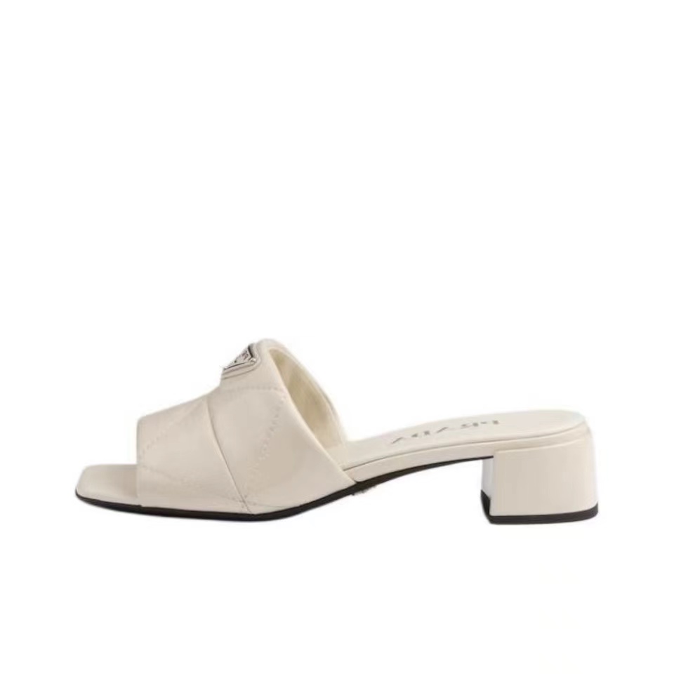 Prada Quilted Leather Slip-on Mule 3.5cm Thick Heel Sandals - KAIROO