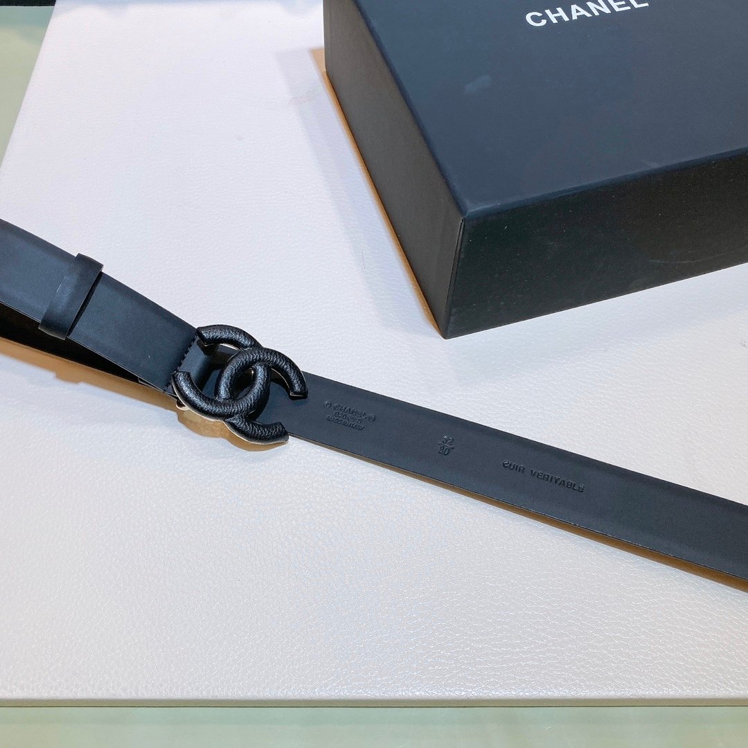 Chanel Belt With Double C Buckle Black Black-Toned Metal Women Belt 30MM - KAIROO