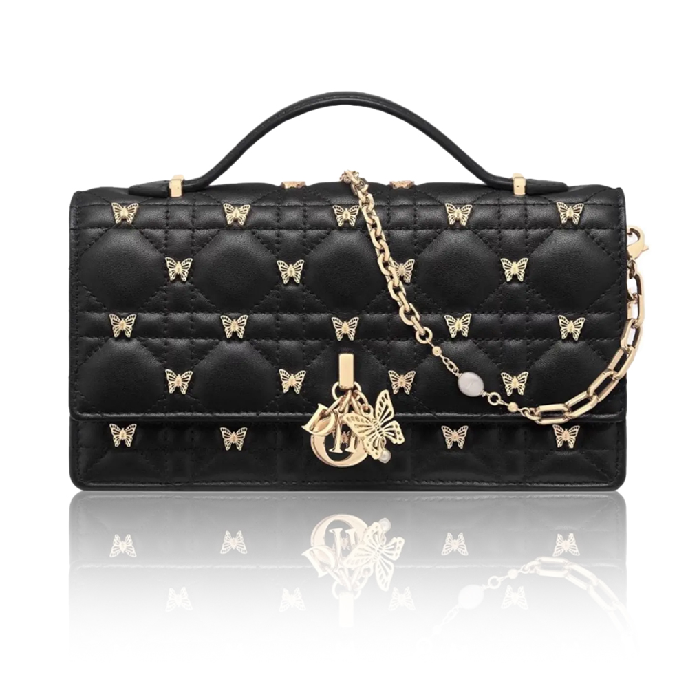 DIOR Miss Dior Lambskin Cannage Butterfly Studded Rectangular Flap Handle Crossbody Bag/10A - KAIROO