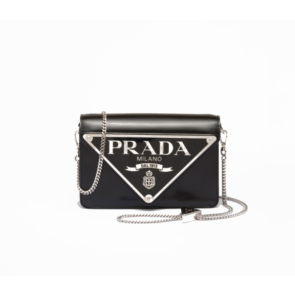 Prada Giant-Plaq Spazzolato-Lth Flap Chain-Strap Crossbody Mini Bag - KAIROO