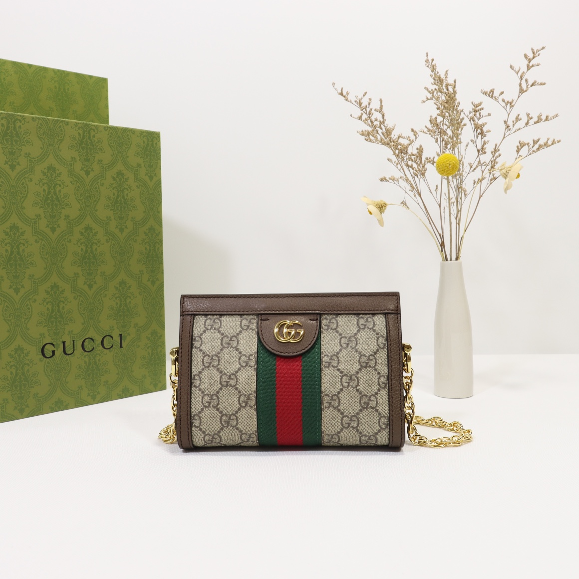 GUCCI Ophidia GG Canvas Web Stripe Monogram Envelope Chain Envelope Shoulder Bag / Mini - KAIROO