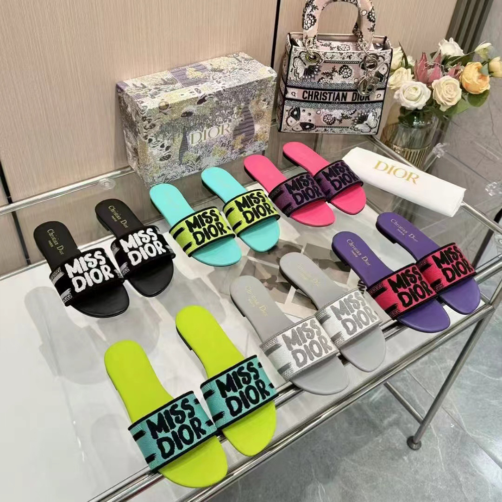 Dior Dway Miss Dior Allover Motif Embroidered Slide Sandals /Multiple Colors - KAIROO