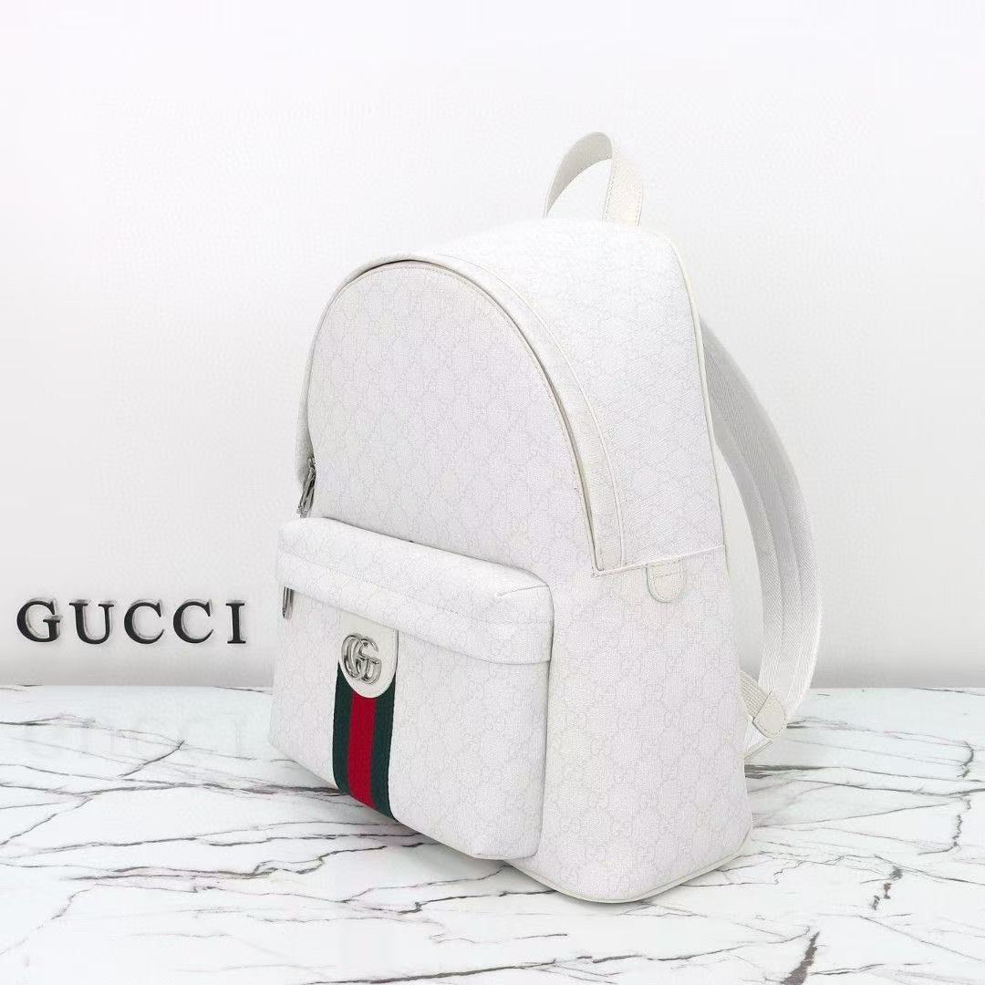 GUCCI Ophidia Monogram Canvas Web Stripe Interlocking G Backpack/White - KAIROO