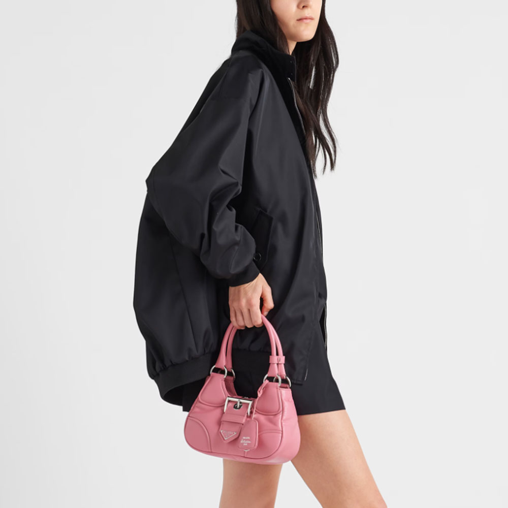 Prada Moon Curved Padded Nappa Leather Buckle Handle Shoulder Bag - KAIROO