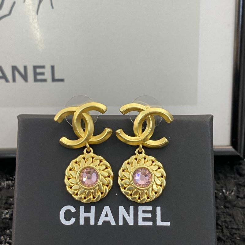 Chanel CC Pink Crystal Round Drop Earrings (Gold-Tone) - KAIROO