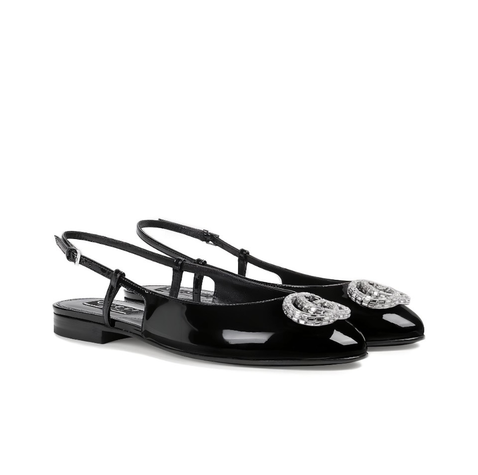 GUCCI Pointed-Toe Patent Crystal GG Slingback Slides - KAIROO