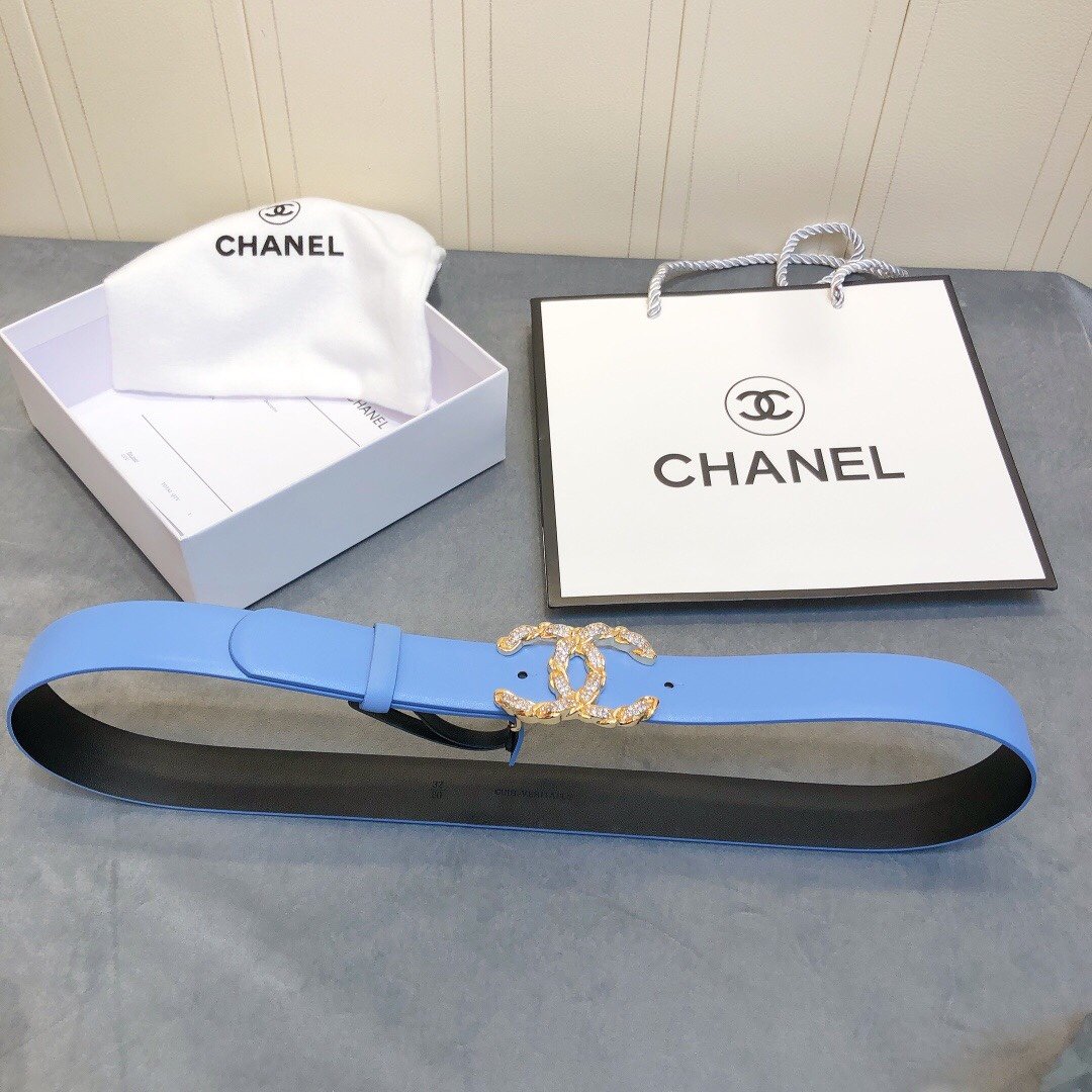 Chanel Belt With Double C Buckle Blue Women Belt 30MM - KAIROO