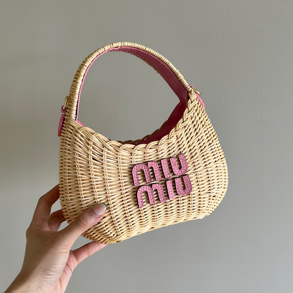 Miu Miu Woven Wicker Mini Underarm Hobo Crossbody Bag - KAIROO
