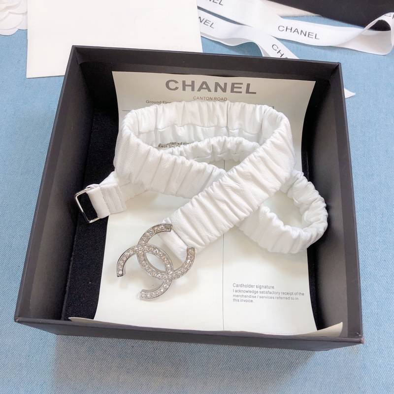 Chanel Belt Double C Buckle White Silver-Toned Hardware and Strass Women Belt 30MM - KAIROO