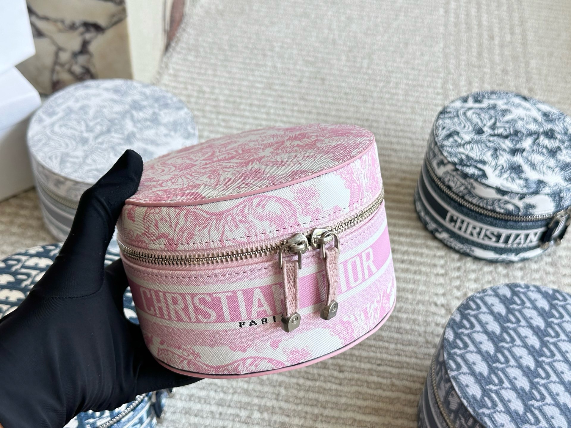 Dior CD Oblique Jacquard Cylindrical Cosmetic Clutch Vanity Bag - KAIROO