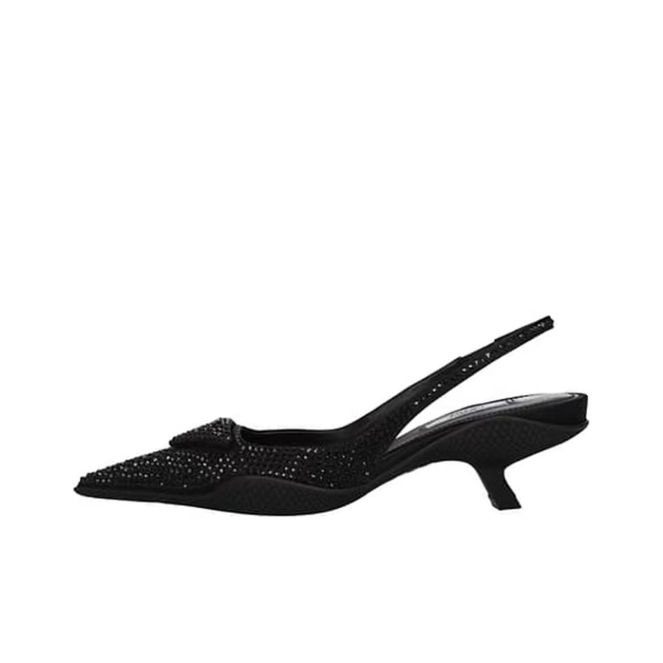 Prada Crystal Pointed-Toe Kitten Heels Slingback Pumps - KAIROO