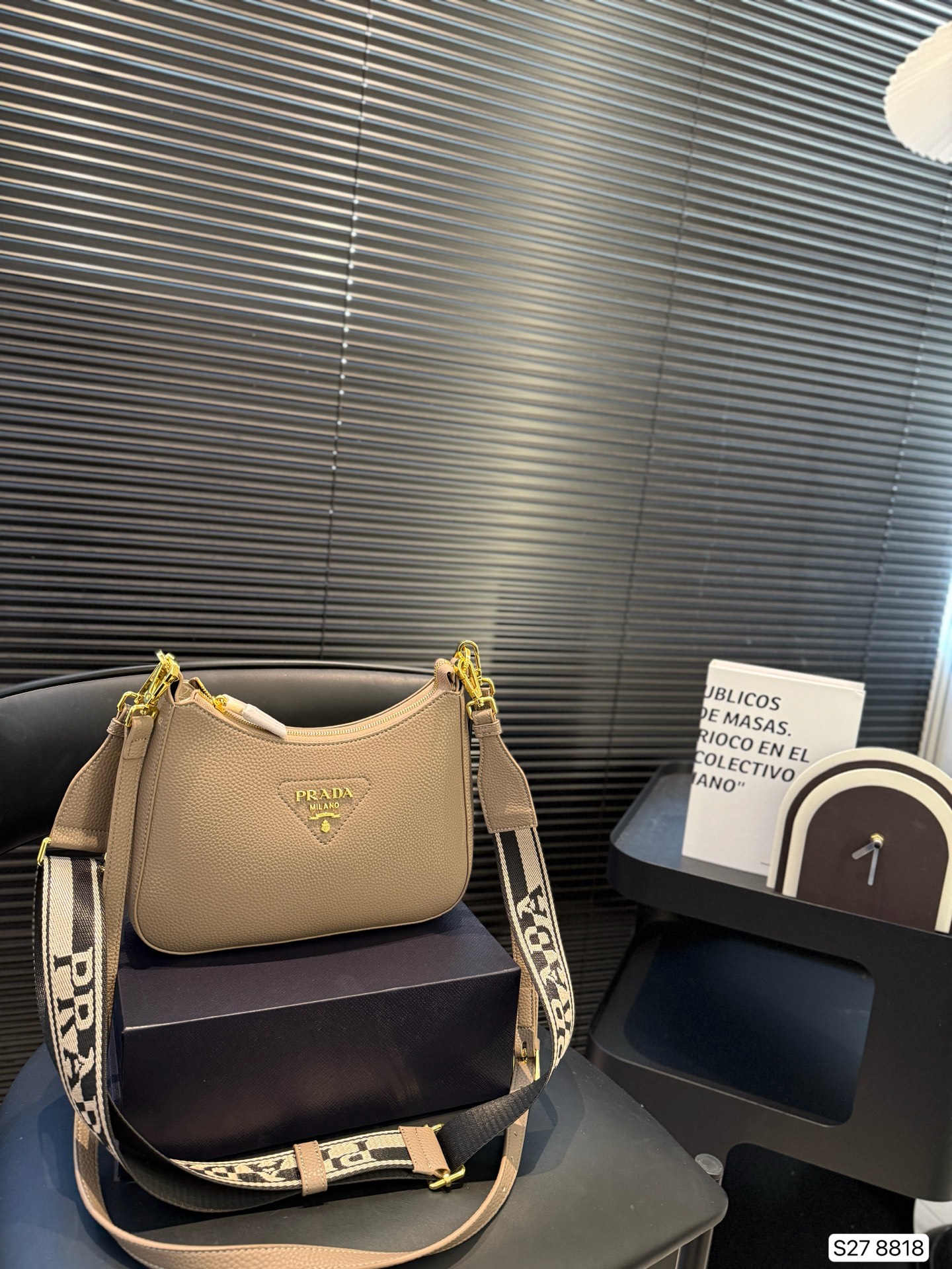 Prada Textured Leather Shoulder Bag with Webbing Strap - KAIROO