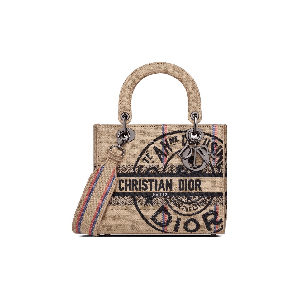 Dior Lady D-Lite Linen Postmark Print Medium Dior Handle Crossbody Bag /10A - KAIROO