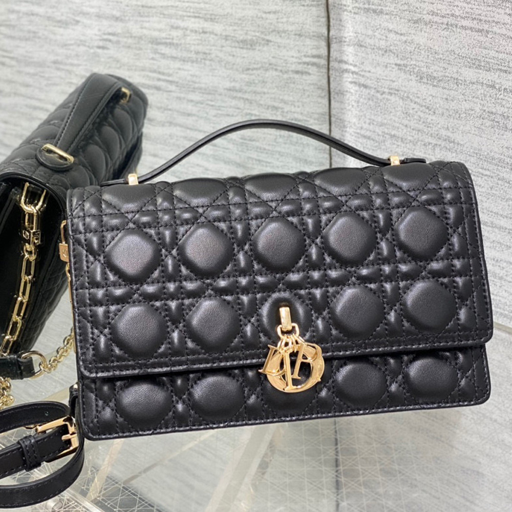 Dior Small Miss Dior Lambskin Cannage Rectangular Flap Handle Crossbody Bag Top Version - KAIROO