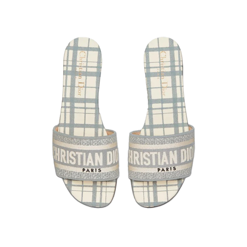 Dior Dway Plaid Colorblock Logo Jacquard Flat Slide Sandals / Multicolour - KAIROO