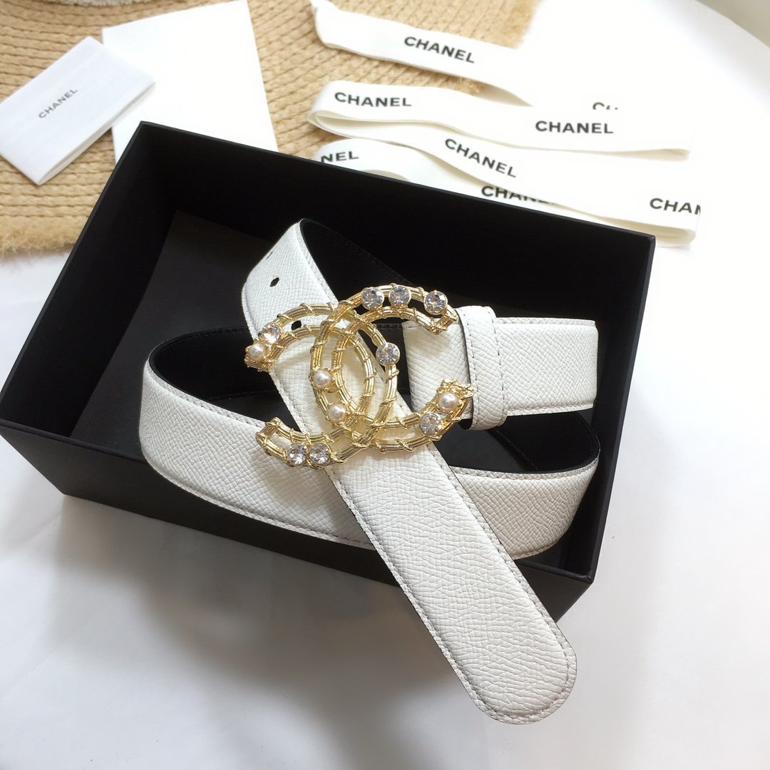 Chanel Belt With Double C Buckle White Gold Chanel Logo Hardware Women Belt 30MM - KAIROO