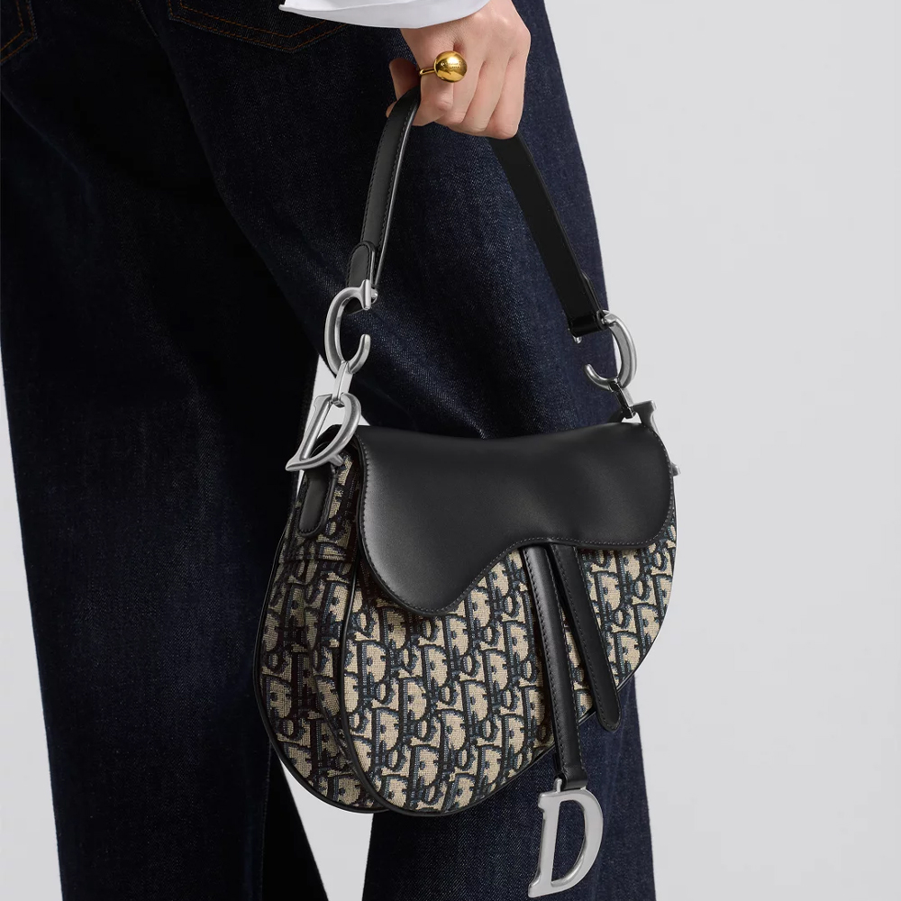 Dior Saddle Oblique Jacquard Navy Leather Silver Hardware Shoulder Crossbody Bag - KAIROO