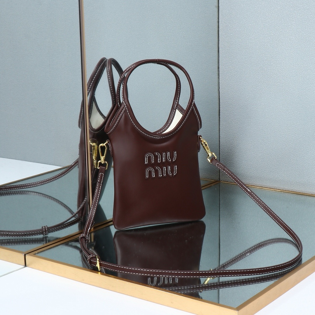 Miu Miu Isetan Limited Small Smooth Leather Double-Embossed Logo Tote - KAIROO
