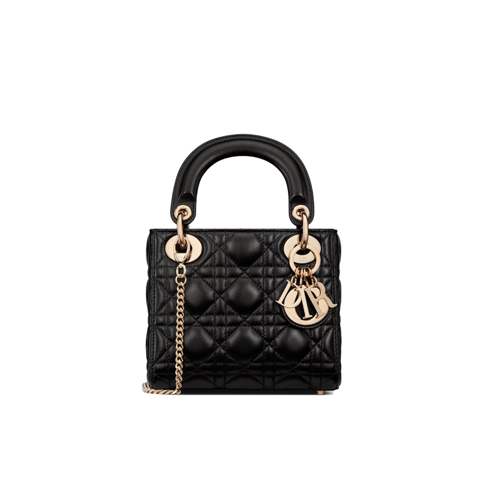 Dior Mini Lady Dior Delicate Leather Cannage Quilted Gold Hardware Top Handle Bag - KAIROO