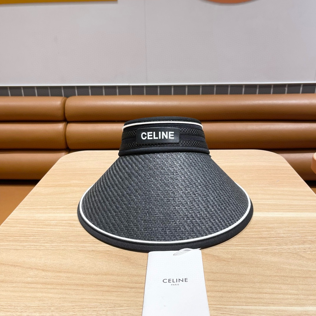 Celine Visor in Straw and Textile with Celine Patch in Straw - KAIROO