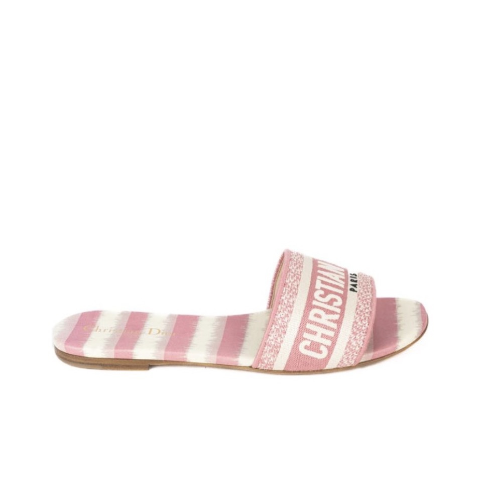 Dior Dway Stripe Logo Jacquard Flat Slide Slippers Sandals - KAIROO