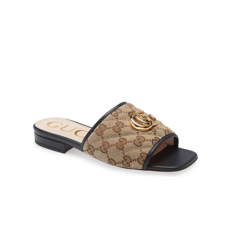 Gucci Quilted Canvas/Leather Double G Canvas Slide Sandal Sandals Collection - KAIROO