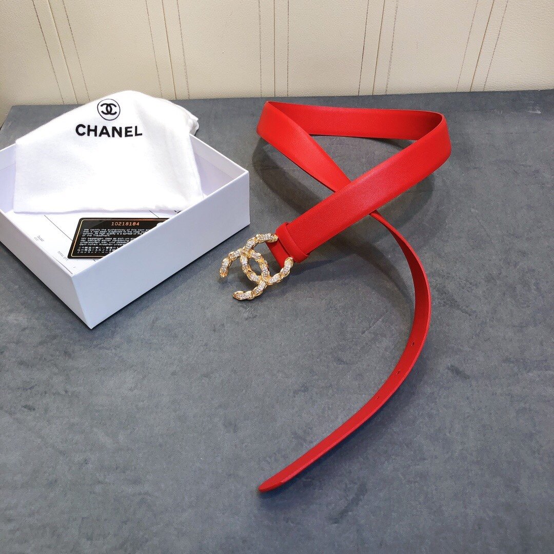 Chanel Belt With Double C Buckle Red Women Belt 30MM - KAIROO