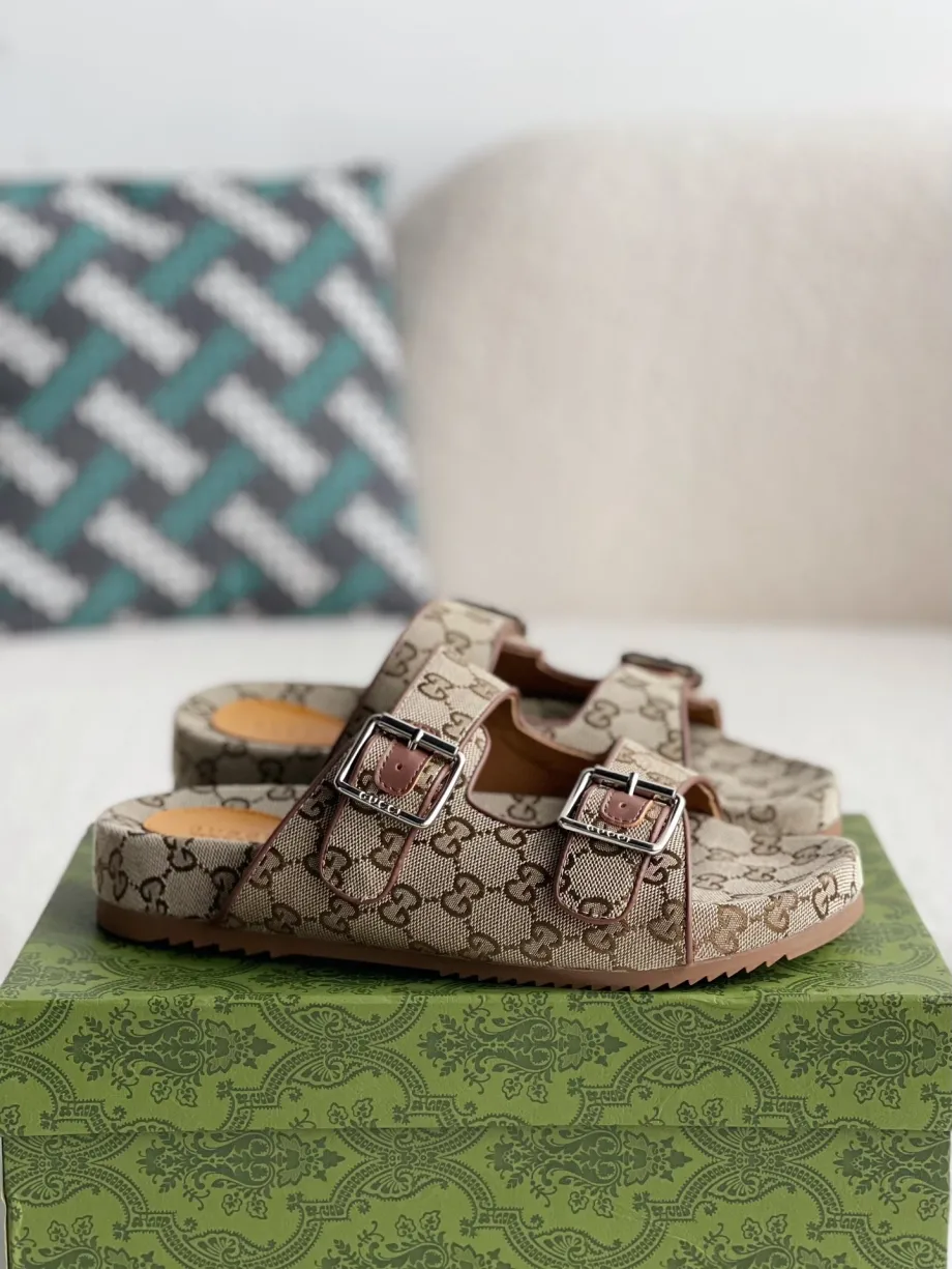 GUCCI GG Double Strap Platform Mules Canvas Platform Slides - KAIROO