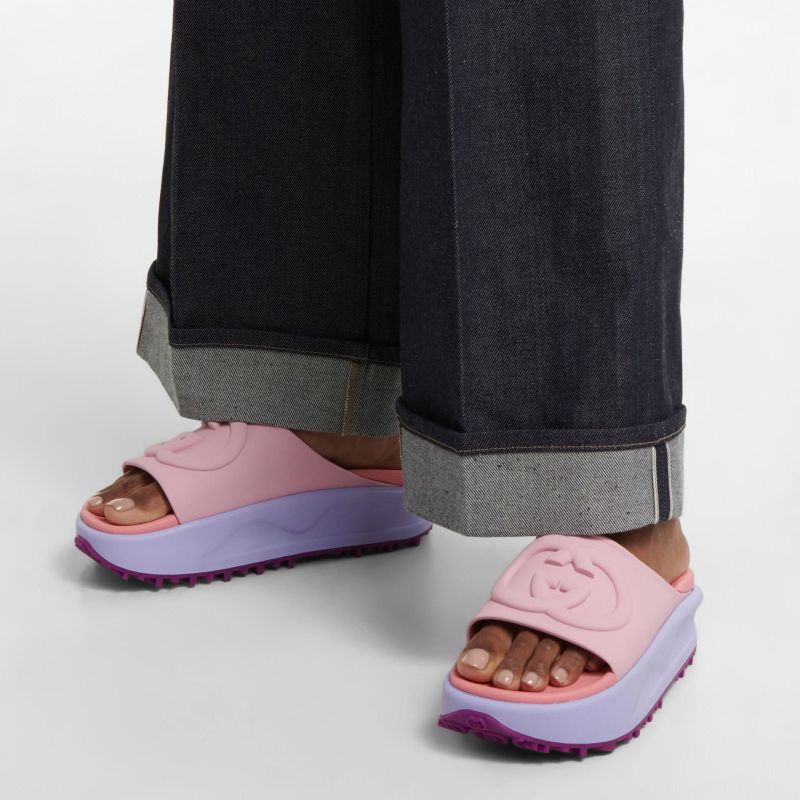 Gucci Embossed Interlocking G Rubber Platform Non-slip Sandals/Vibrant Color - KAIROO