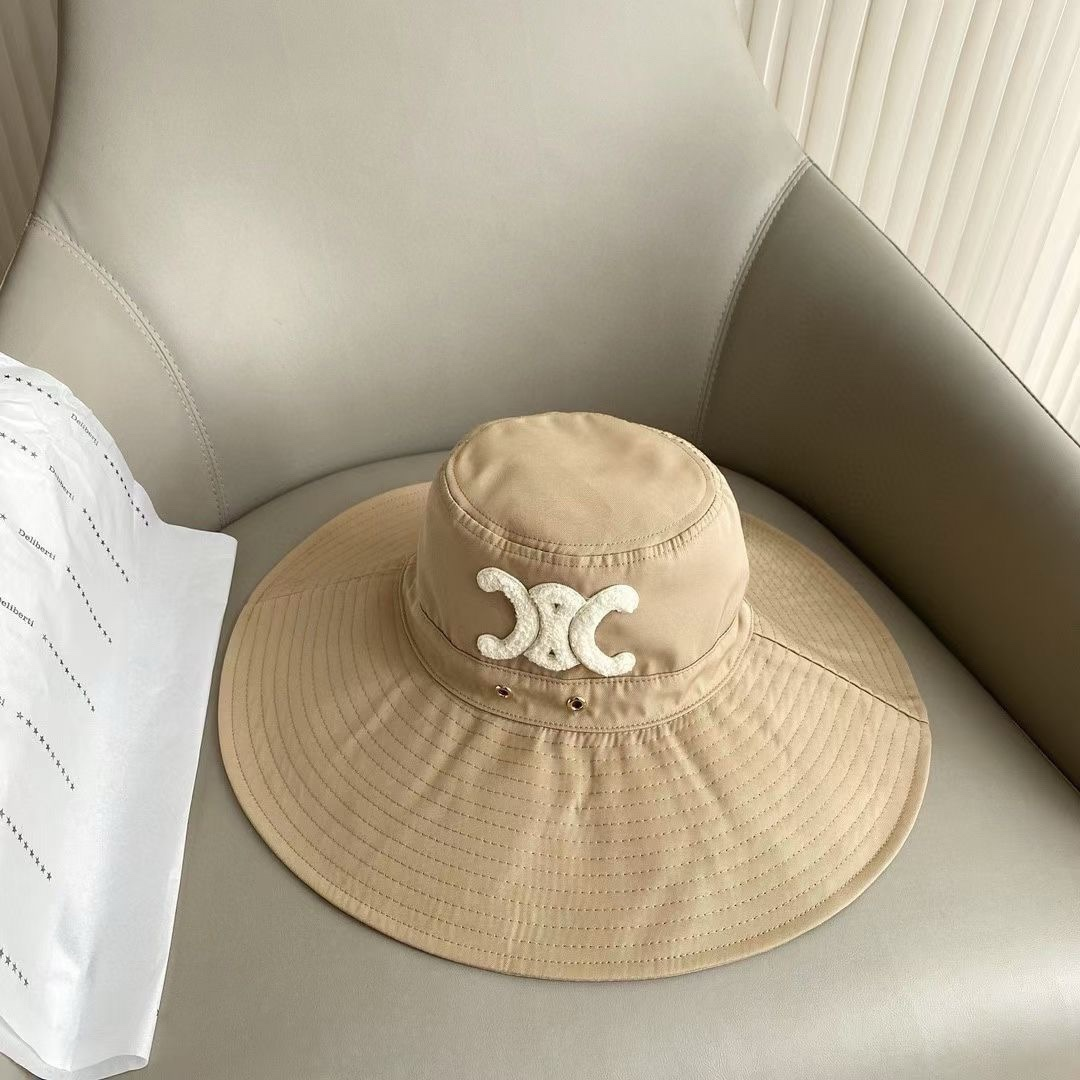 Celine Hat in Cotton Twill with Triomphe Embroidery-Wide-Brim Sun Hat - KAIROO