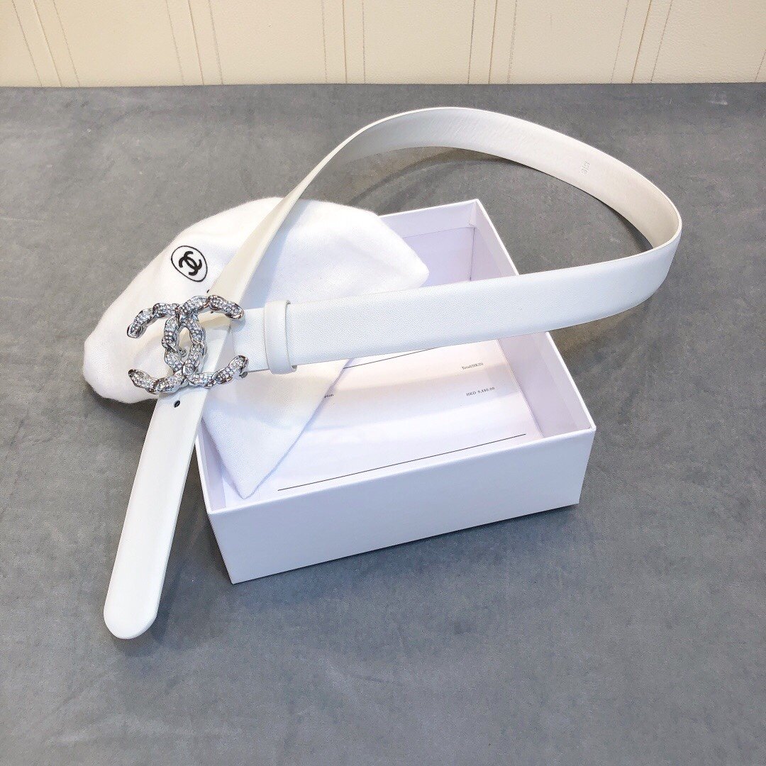 Chanel Belt With Double C Buckle White Women Belt 30MM - KAIROO