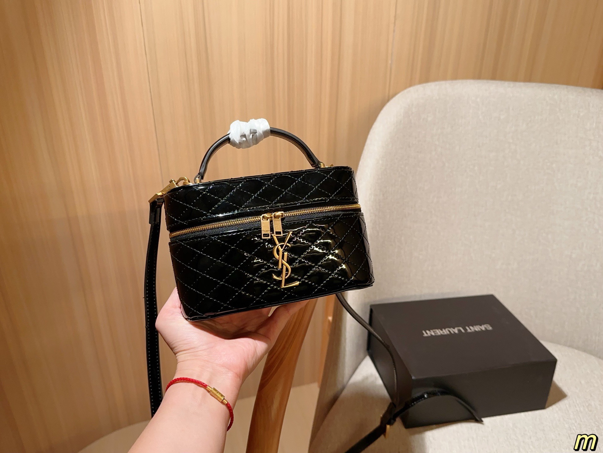 Saint Laurent YSL Quilted Patent Leather Vanity Case - KAIROO