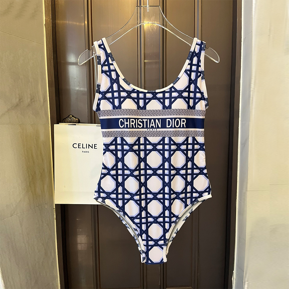 Dioriviera One-Piece Swimsuit in Blue Cannage Motif - KAIROO