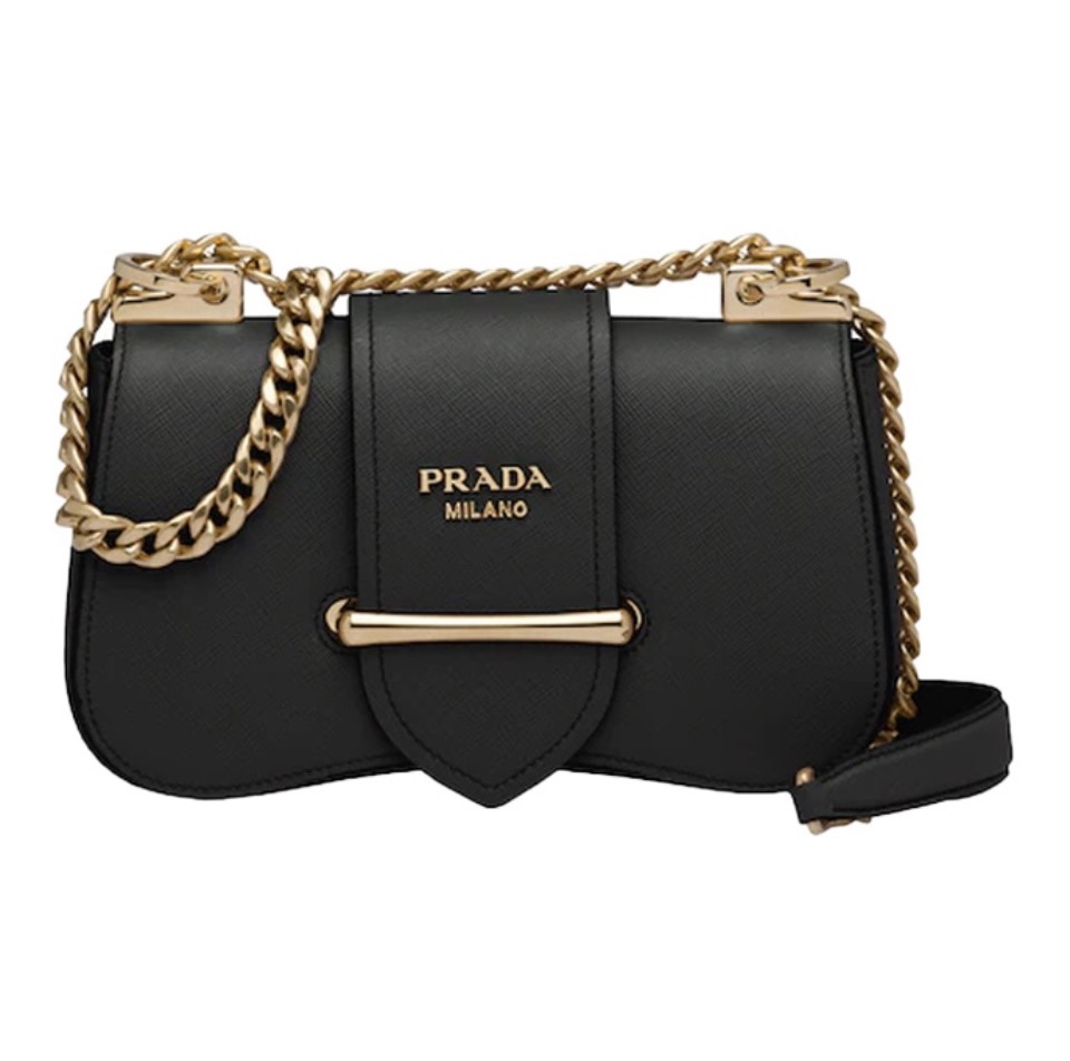 Prada Sidonie Leather Flap Metal Bar Closure Curved Shoulder Bag - KAIROO