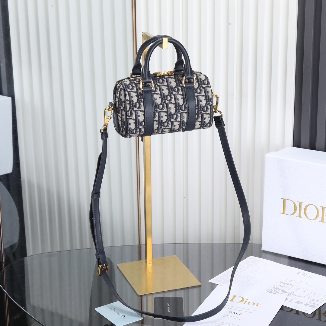 Dior Groove Navy Oblique Jacquard Embroidery Mini Boston Bag - KAIROO