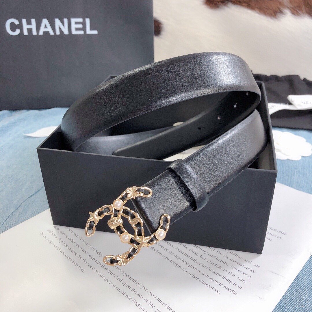Chanel Belt With Double C Buckle Black Gold Toned Hardware Women Belt 30MM - KAIROO