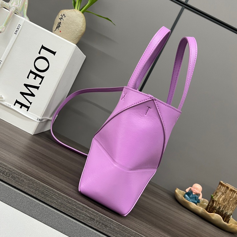 Loewe Lavender Mini Puzzle Geometric Fold Smooth Leather Tote Handle Shoulder Bag - KAIROO