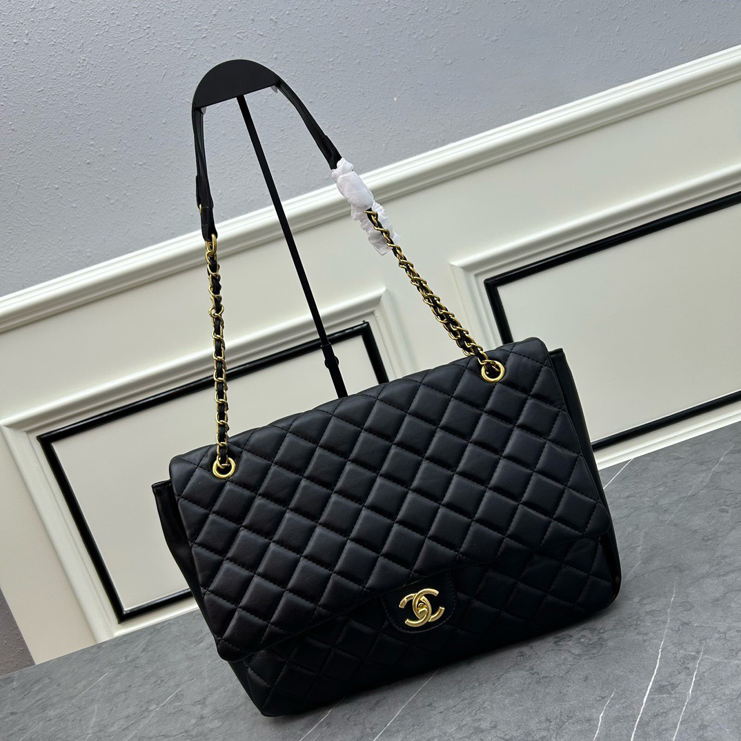 Chanel CF Maxi Flap Diamond Quilted Buttery Lamb Turn-Lock Chain Strap Bag - KAIROO