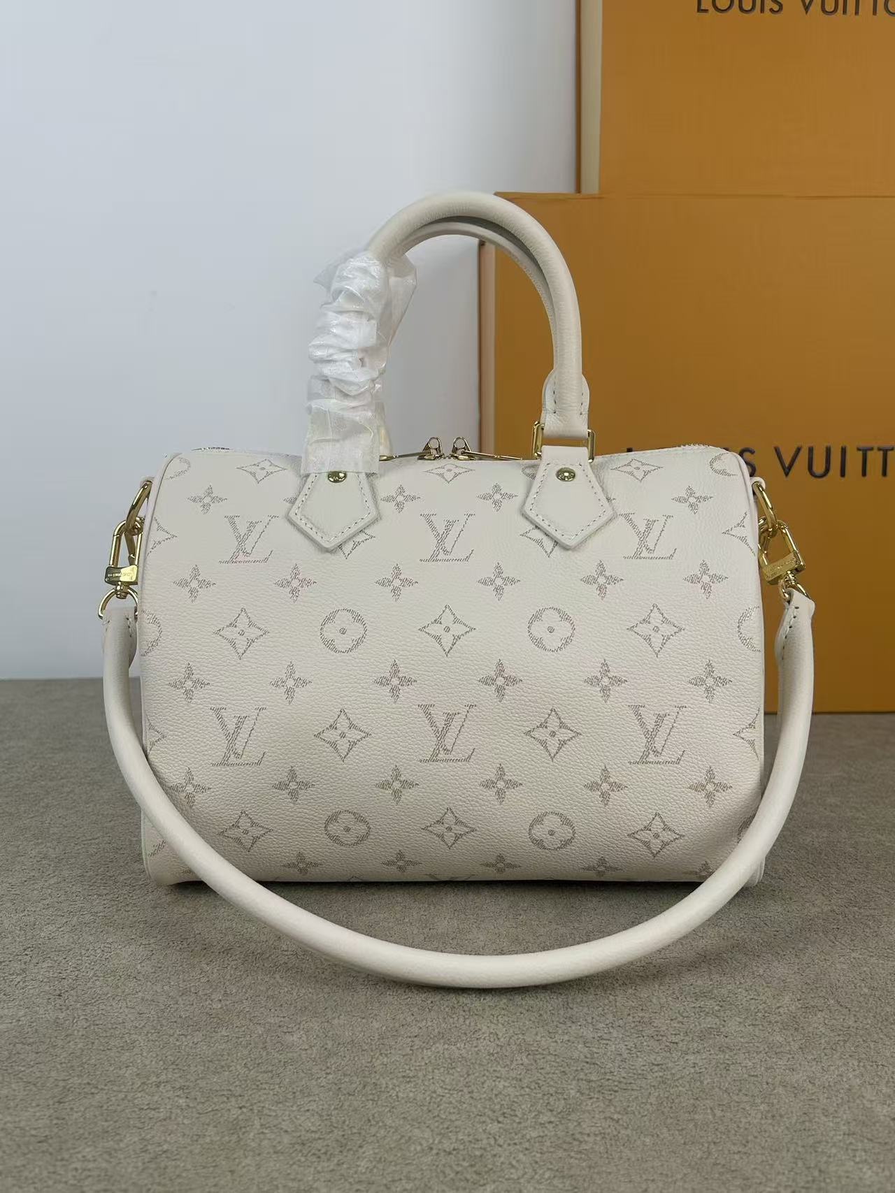 Louis Vuitton LV  Speedy 25 Cream White Embossed 
