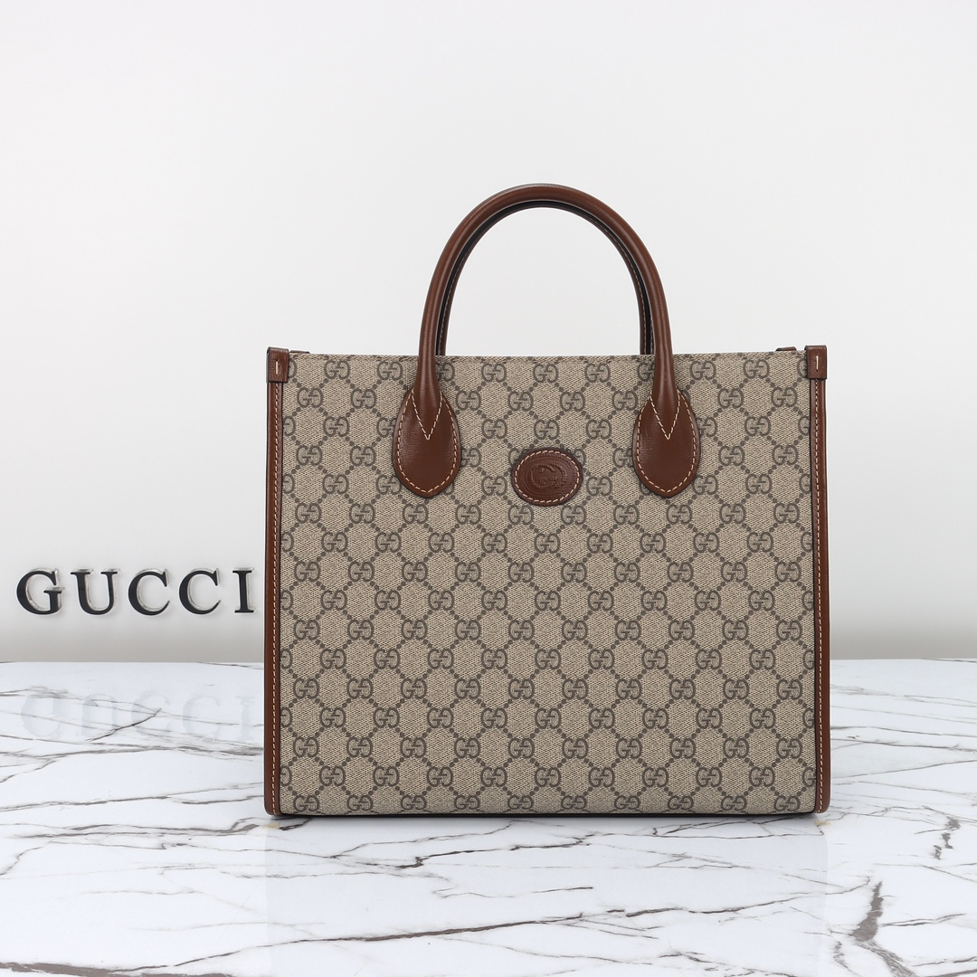 Gucci Full GG Monogram Leather Splicing Vintage Top Handle Tote Bag - KAIROO
