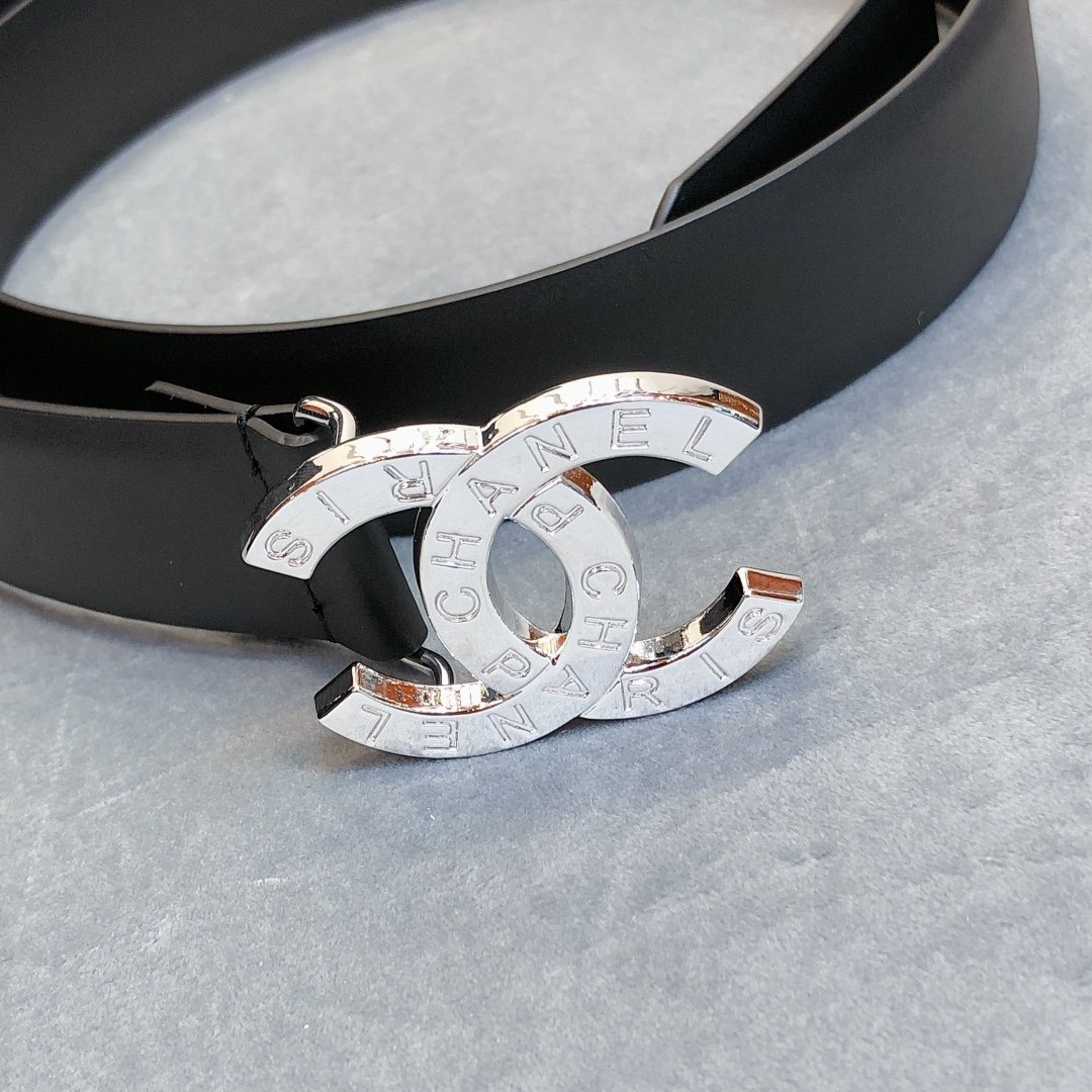 Chanel Belt With Double C Buckle Black With Full Silver Hardware Women Belt 30MM - KAIROO