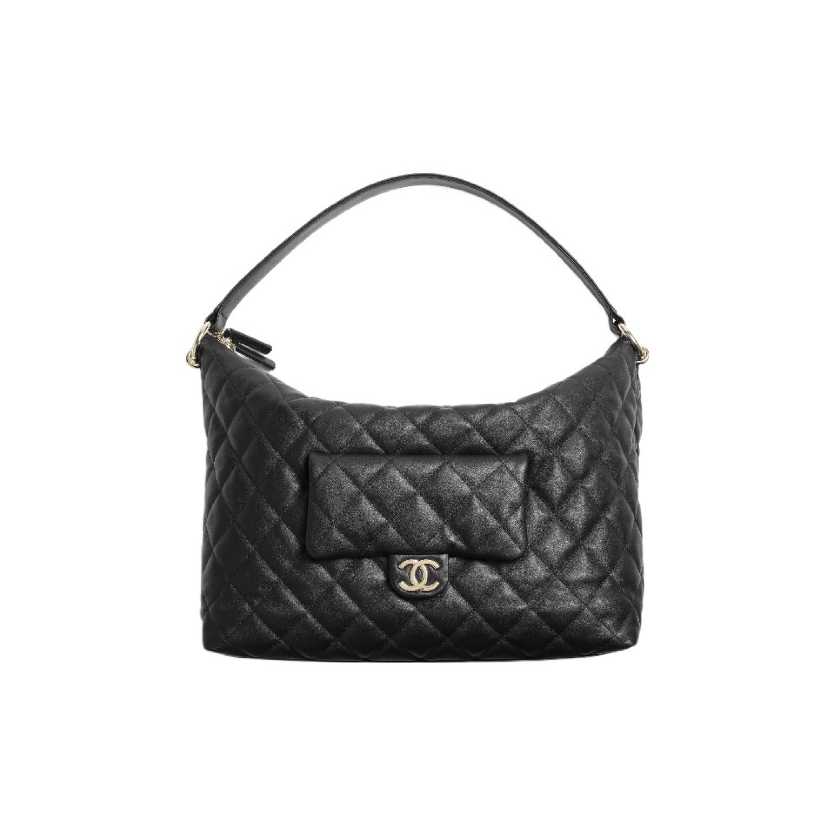 Chanel Black Hobo Diamond Quilting Leather Front Pocket Convertible Strap Bag/10A - KAIROO