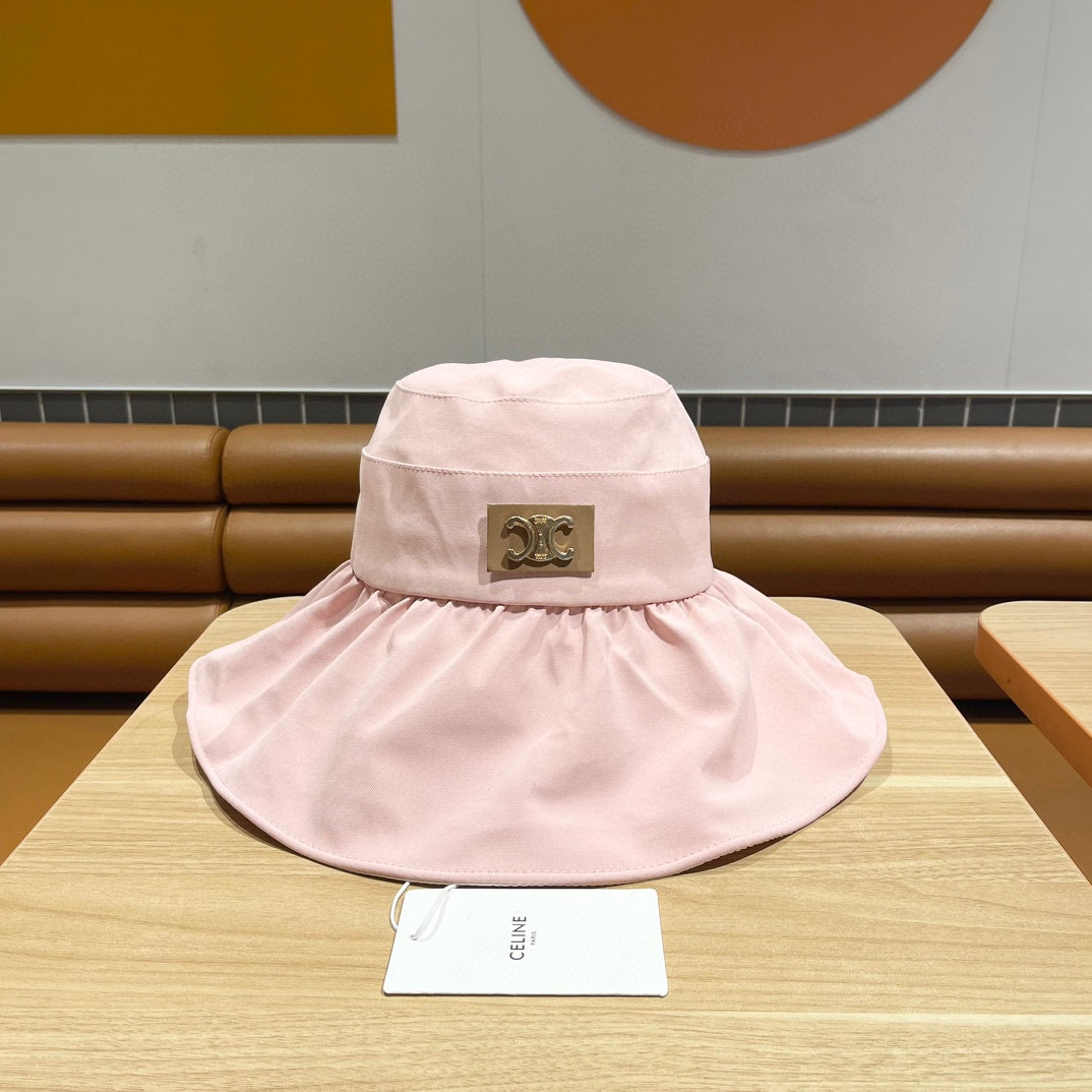 Celine Hat with Triomphe Metallic Plate in Cotton Large Brim Sun Hat - KAIROO