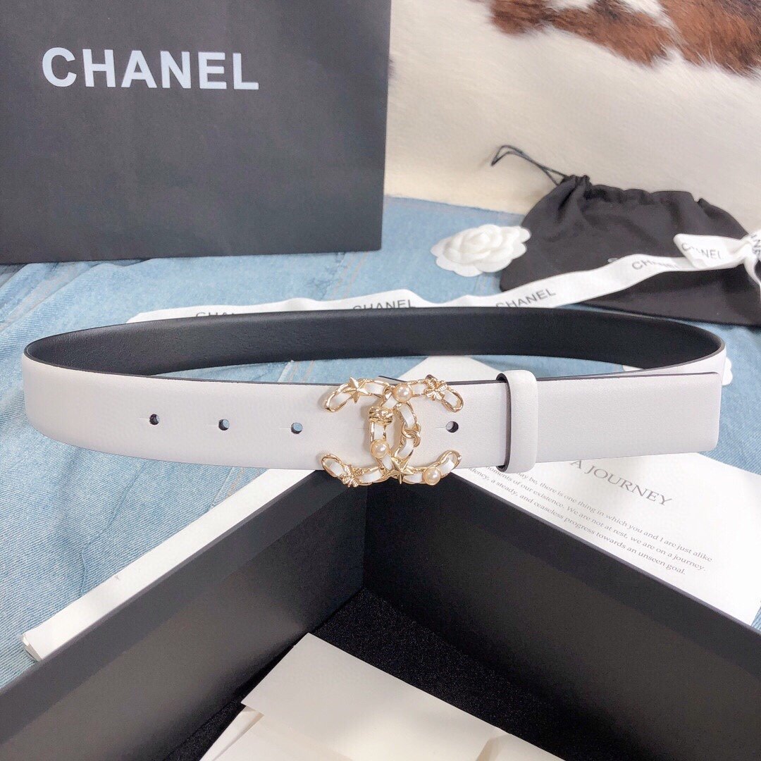 Chanel Belt With Double C Buckle White Gold Toned Hardware Women Belt 30MM - KAIROO