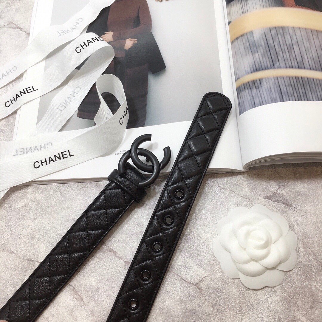 Chanel Belt Quilted With Double C Buckle Black With Black Hardware Women Belt 30MM - KAIROO