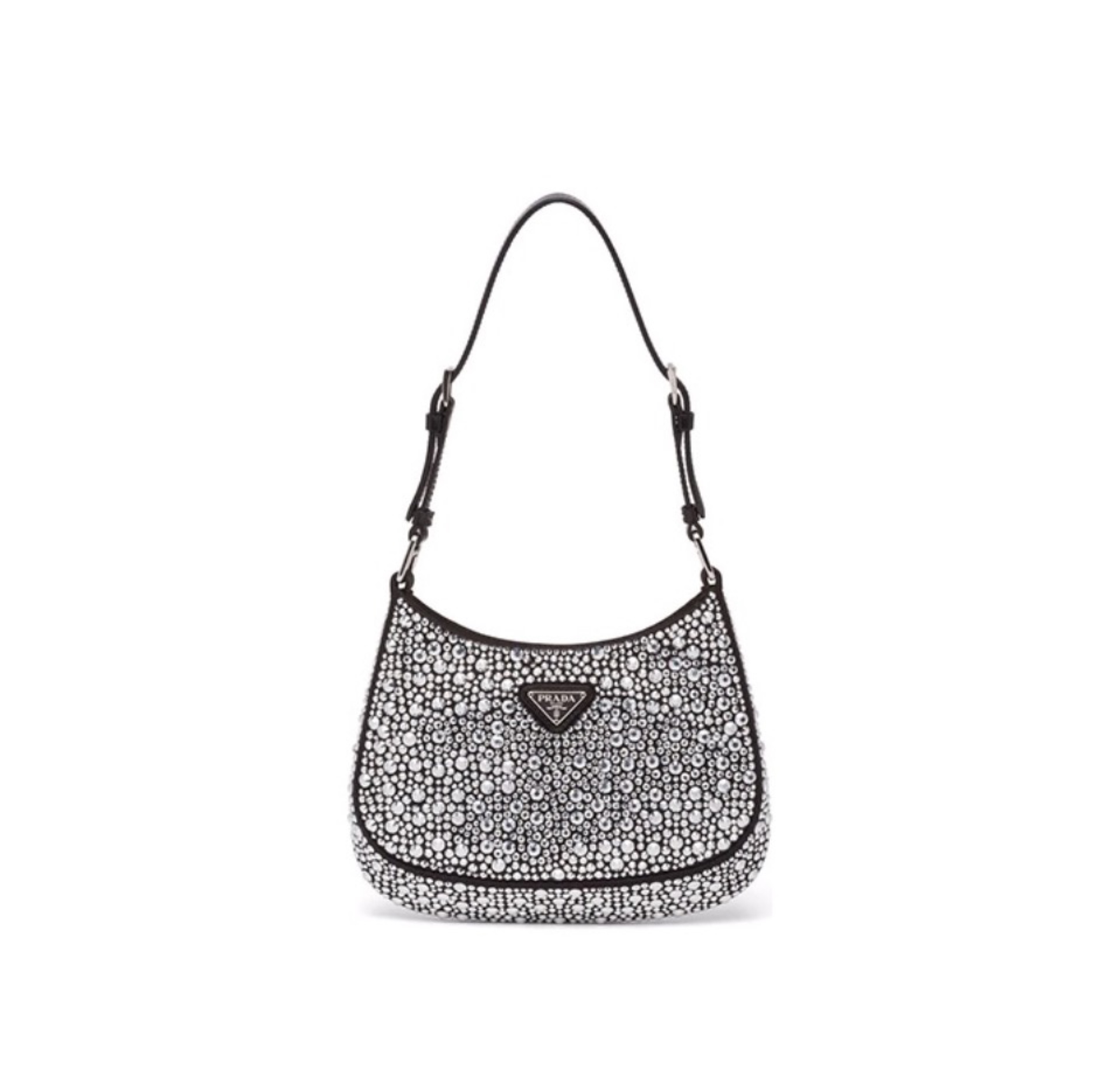Prada Triangle Logo All Over Crystal Satin Curved Hobo Shoulder Bag - KAIROO