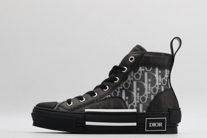 Dior B23 High-Top Sneaker in Black Oblique Jacquard Transparent Layered - KAIROO